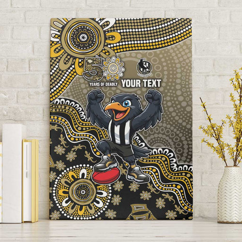 Personalized Magpies Football Mascot Canvas Wall Art Aboriginal Dot Art Style Vibrant Indigenous Pattern Design