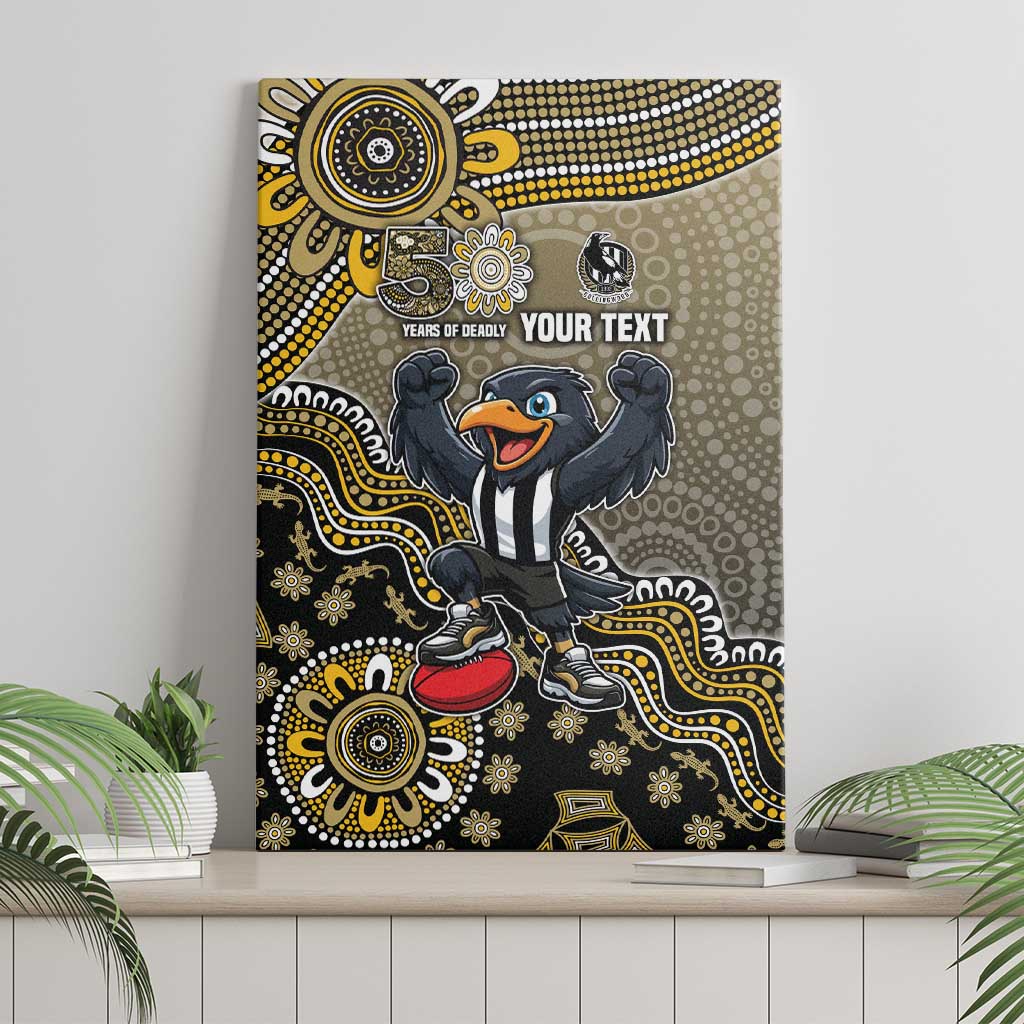 Personalized Magpies Football Mascot Canvas Wall Art Aboriginal Dot Art Style Vibrant Indigenous Pattern Design