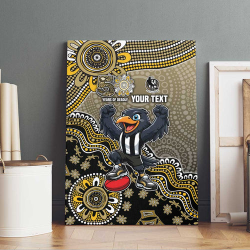 Personalized Magpies Football Mascot Canvas Wall Art Aboriginal Dot Art Style Vibrant Indigenous Pattern Design