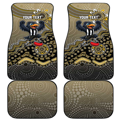 Personalized Magpies Football Mascot Car Mats Aboriginal Dot Art Style Vibrant Indigenous Pattern Design