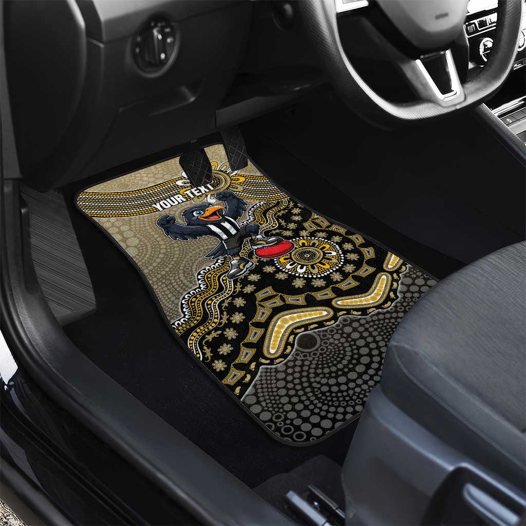 Personalized Magpies Football Mascot Car Mats Aboriginal Dot Art Style Vibrant Indigenous Pattern Design