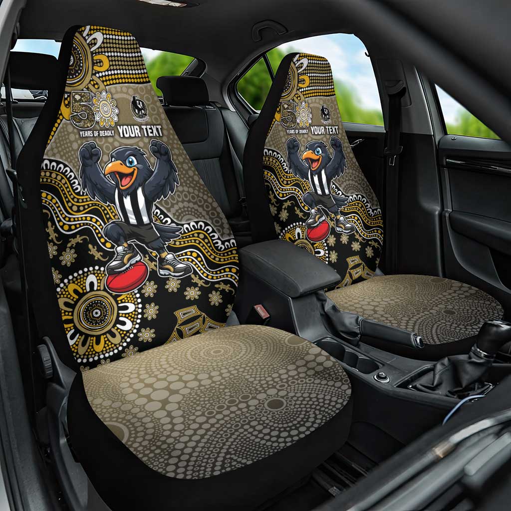 Personalized Magpies Football Mascot Car Seat Cover Aboriginal Dot Art Style Vibrant Indigenous Pattern Design
