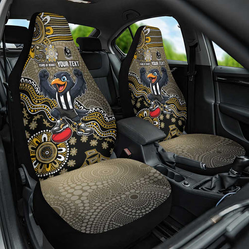 Personalized Magpies Football Mascot Car Seat Cover Aboriginal Dot Art Style Vibrant Indigenous Pattern Design