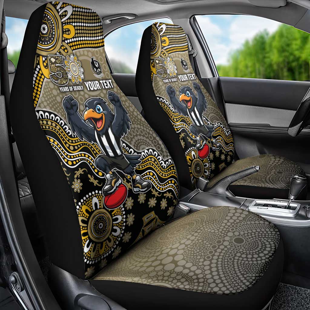 Personalized Magpies Football Mascot Car Seat Cover Aboriginal Dot Art Style Vibrant Indigenous Pattern Design