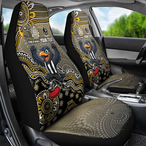 Personalized Magpies Football Mascot Car Seat Cover Aboriginal Dot Art Style Vibrant Indigenous Pattern Design