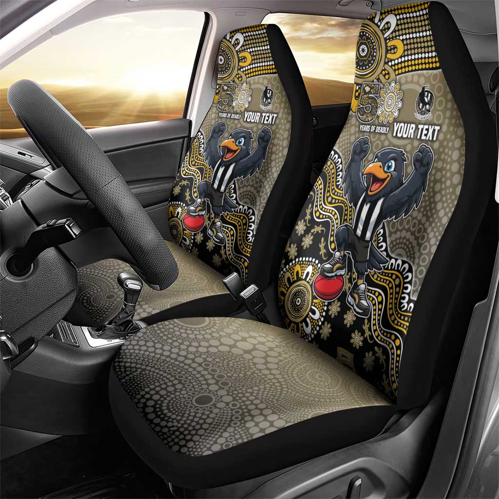 Personalized Magpies Football Mascot Car Seat Cover Aboriginal Dot Art Style Vibrant Indigenous Pattern Design