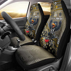 Personalized Magpies Football Mascot Car Seat Cover Aboriginal Dot Art Style Vibrant Indigenous Pattern Design