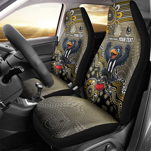 Personalized Magpies Football Mascot Car Seat Cover Aboriginal Dot Art Style Vibrant Indigenous Pattern Design