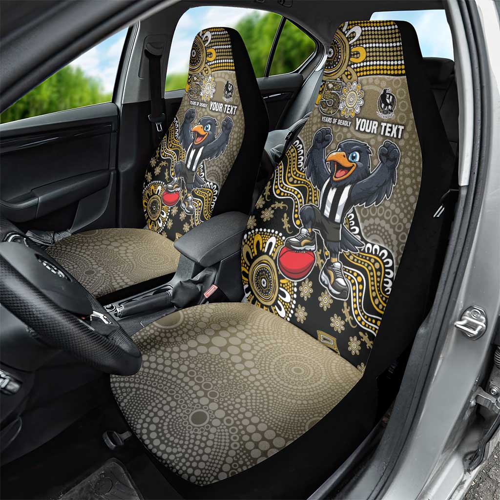 Personalized Magpies Football Mascot Car Seat Cover Aboriginal Dot Art Style Vibrant Indigenous Pattern Design