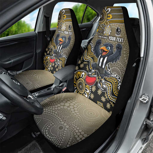 Personalized Magpies Football Mascot Car Seat Cover Aboriginal Dot Art Style Vibrant Indigenous Pattern Design