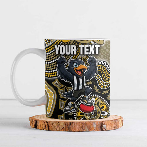 Personalized Magpies Football Mascot Ceramic Mug Aboriginal Dot Art Style Vibrant Indigenous Pattern Design
