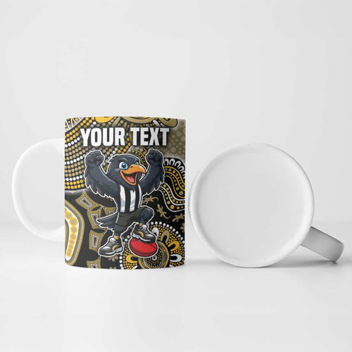 Personalized Magpies Football Mascot Ceramic Mug Aboriginal Dot Art Style Vibrant Indigenous Pattern Design
