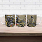 Personalized Magpies Football Mascot Ceramic Mug Aboriginal Dot Art Style Vibrant Indigenous Pattern Design