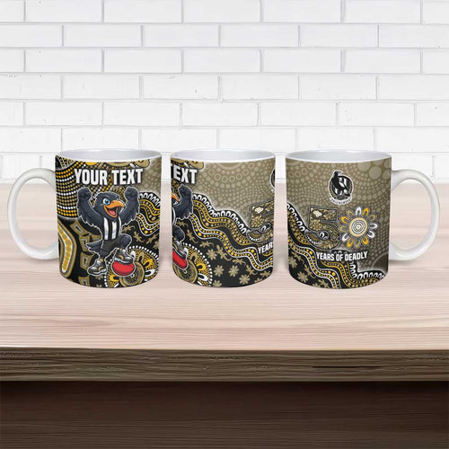 Personalized Magpies Football Mascot Ceramic Mug Aboriginal Dot Art Style Vibrant Indigenous Pattern Design