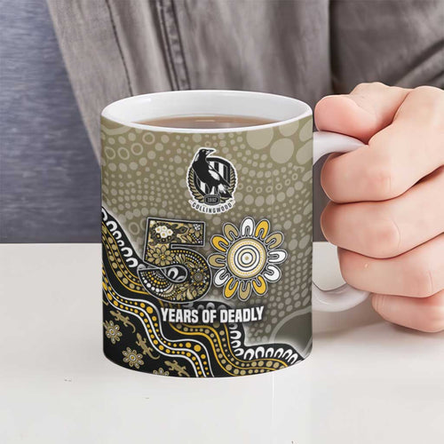 Personalized Magpies Football Mascot Ceramic Mug Aboriginal Dot Art Style Vibrant Indigenous Pattern Design