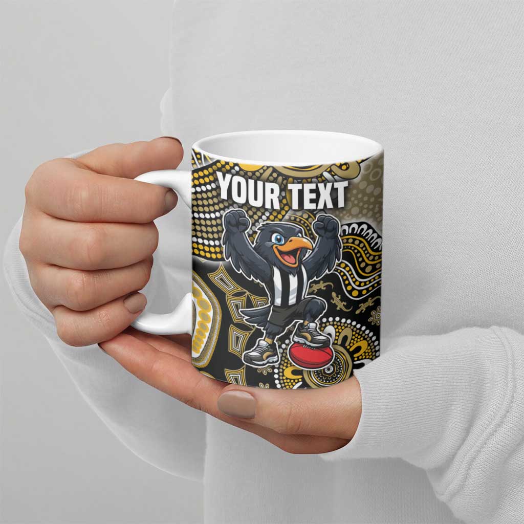 Personalized Magpies Football Mascot Ceramic Mug Aboriginal Dot Art Style Vibrant Indigenous Pattern Design