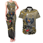 Personalized Magpies Football Mascot Couples Matching Tank Maxi Dress and Hawaiian Shirt Aboriginal Dot Art Style Vibrant Indigenous Pattern Design