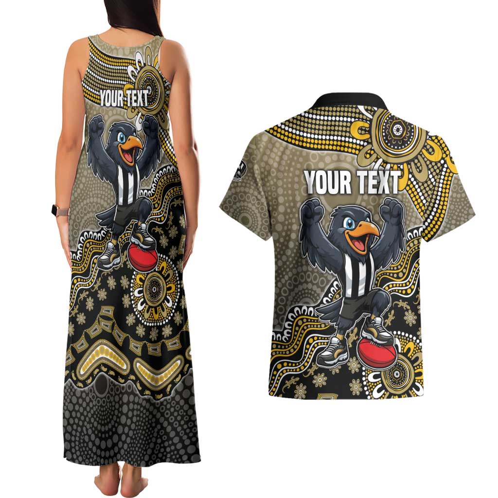 Personalized Magpies Football Mascot Couples Matching Tank Maxi Dress and Hawaiian Shirt Aboriginal Dot Art Style Vibrant Indigenous Pattern Design