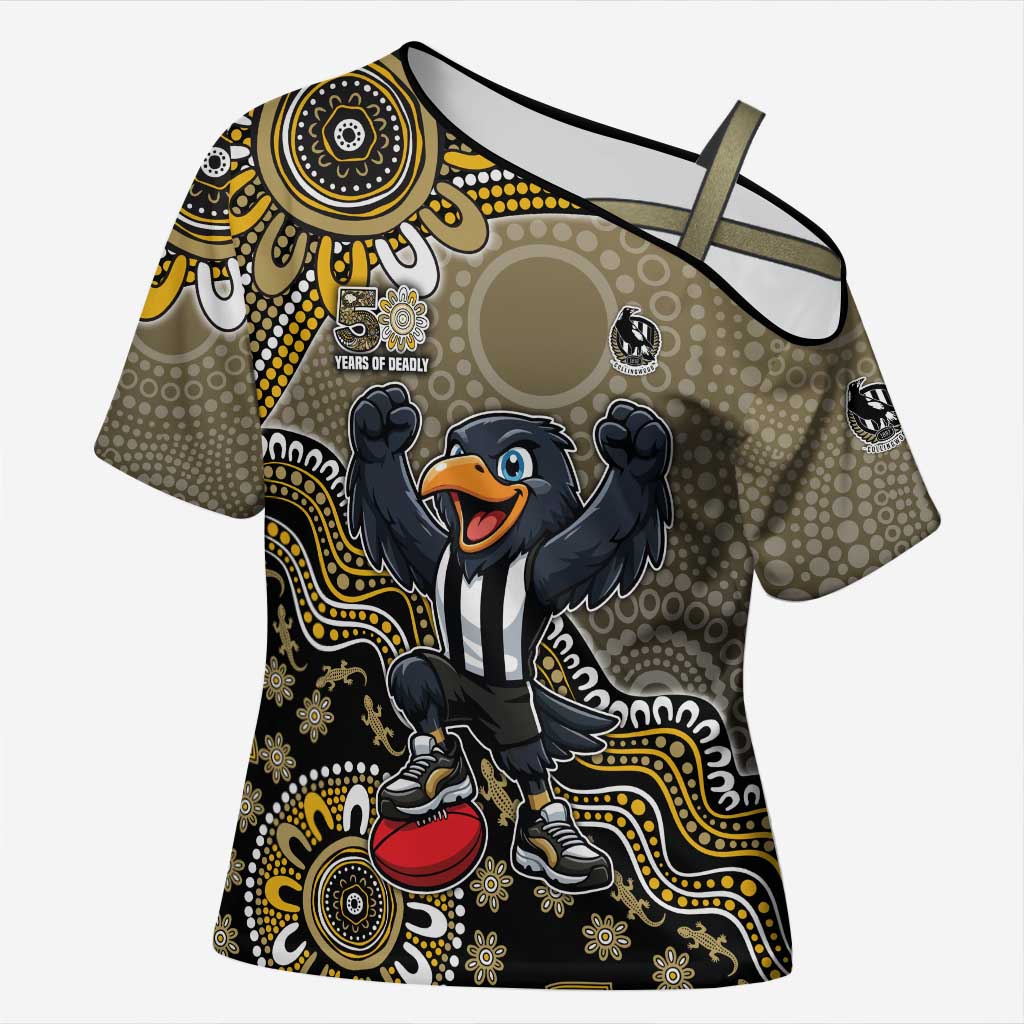 Personalized Magpies Football Mascot Cross Shoulder Shirt Aboriginal Dot Art Style Vibrant Indigenous Pattern Design