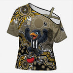 Personalized Magpies Football Mascot Cross Shoulder Shirt Aboriginal Dot Art Style Vibrant Indigenous Pattern Design