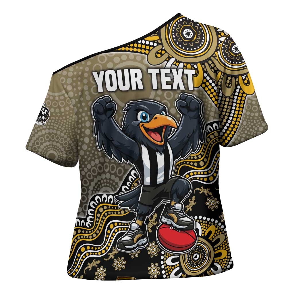 Personalized Magpies Football Mascot Cross Shoulder Shirt Aboriginal Dot Art Style Vibrant Indigenous Pattern Design