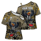 Personalized Magpies Football Mascot Cross Shoulder Shirt Aboriginal Dot Art Style Vibrant Indigenous Pattern Design
