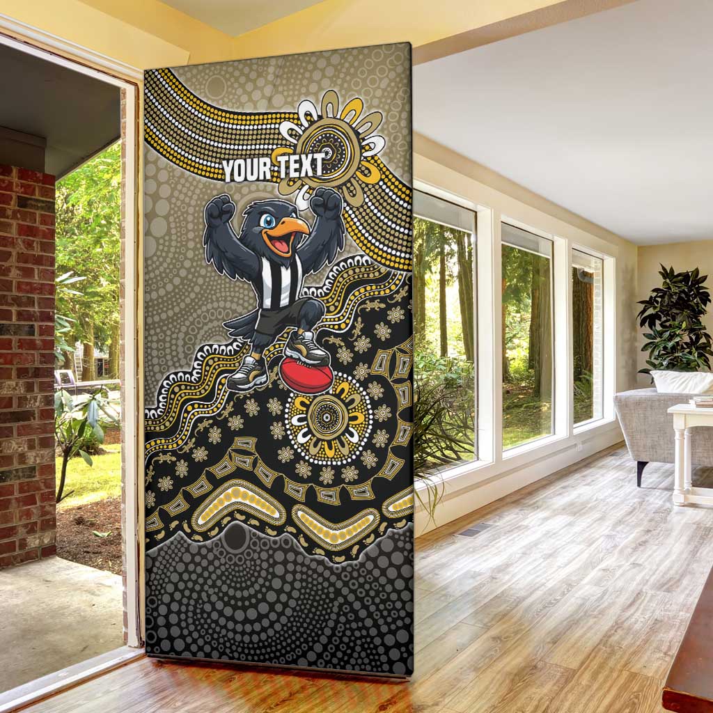 Personalized Magpies Football Mascot Door Cover Aboriginal Dot Art Style Vibrant Indigenous Pattern Design