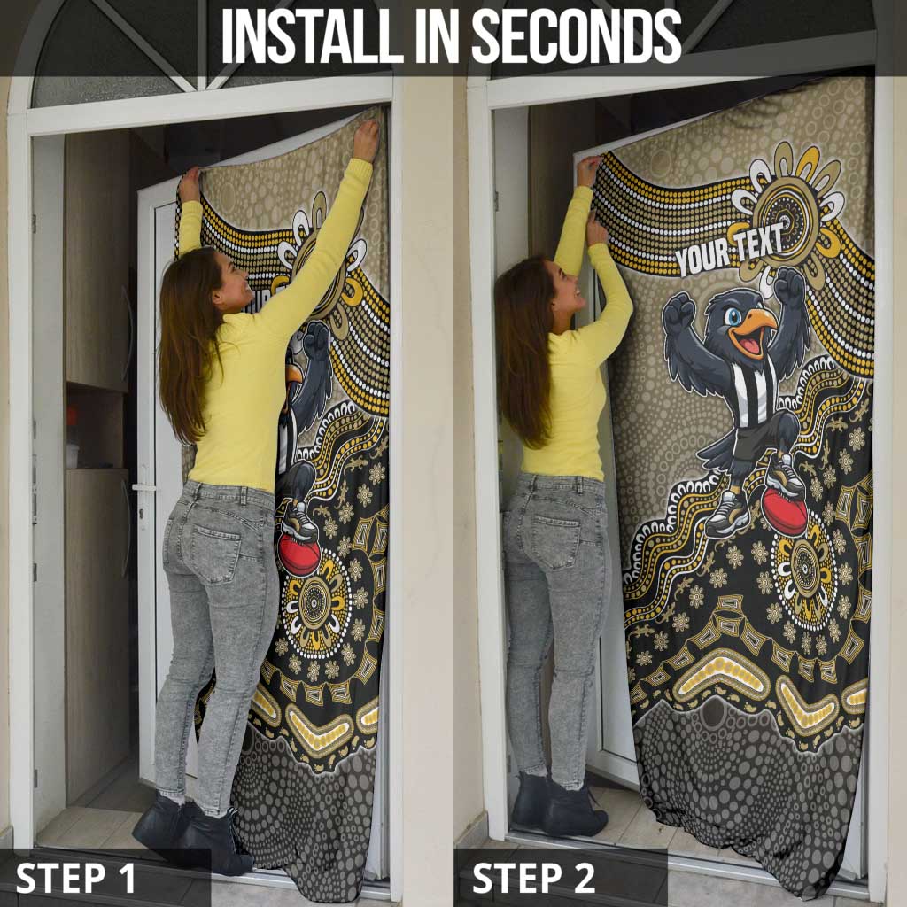 Personalized Magpies Football Mascot Door Cover Aboriginal Dot Art Style Vibrant Indigenous Pattern Design