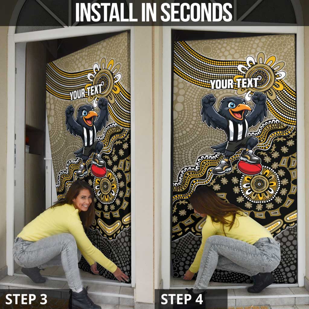 Personalized Magpies Football Mascot Door Cover Aboriginal Dot Art Style Vibrant Indigenous Pattern Design