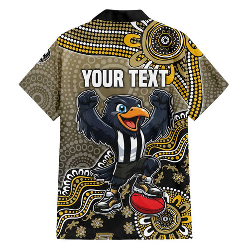 Personalized Magpies Football Mascot Family Matching Mermaid Dress and Hawaiian Shirt Aboriginal Dot Art Style Vibrant Indigenous Pattern Design