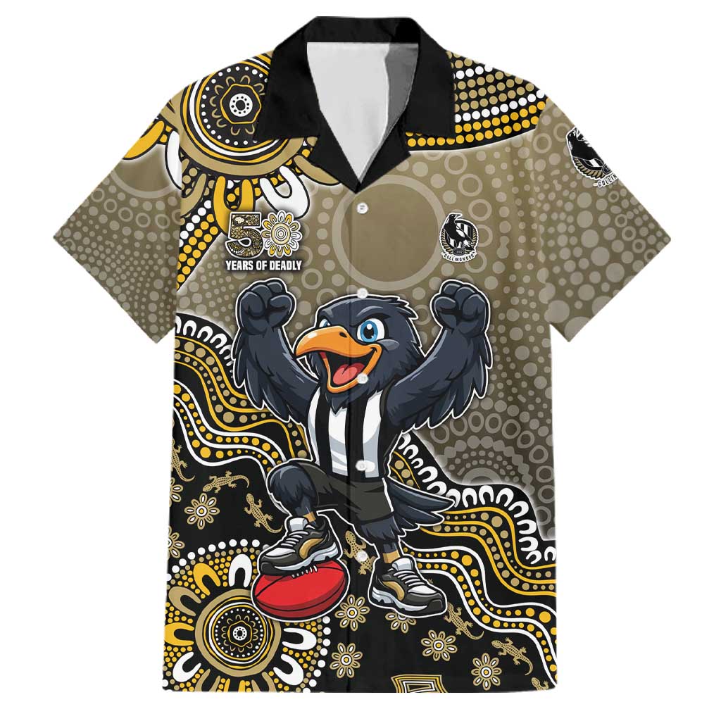 Personalized Magpies Football Mascot Family Matching Off The Shoulder Long Sleeve Dress and Hawaiian Shirt Aboriginal Dot Art Style Vibrant Indigenous Pattern Design