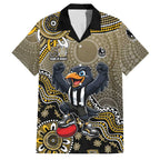 Personalized Magpies Football Mascot Family Matching Puletasi and Hawaiian Shirt Aboriginal Dot Art Style Vibrant Indigenous Pattern Design