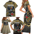Personalized Magpies Football Mascot Family Matching Short Sleeve Bodycon Dress and Hawaiian Shirt Aboriginal Dot Art Style Vibrant Indigenous Pattern Design