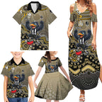 Personalized Magpies Football Mascot Family Matching Summer Maxi Dress and Hawaiian Shirt Aboriginal Dot Art Style Vibrant Indigenous Pattern Design
