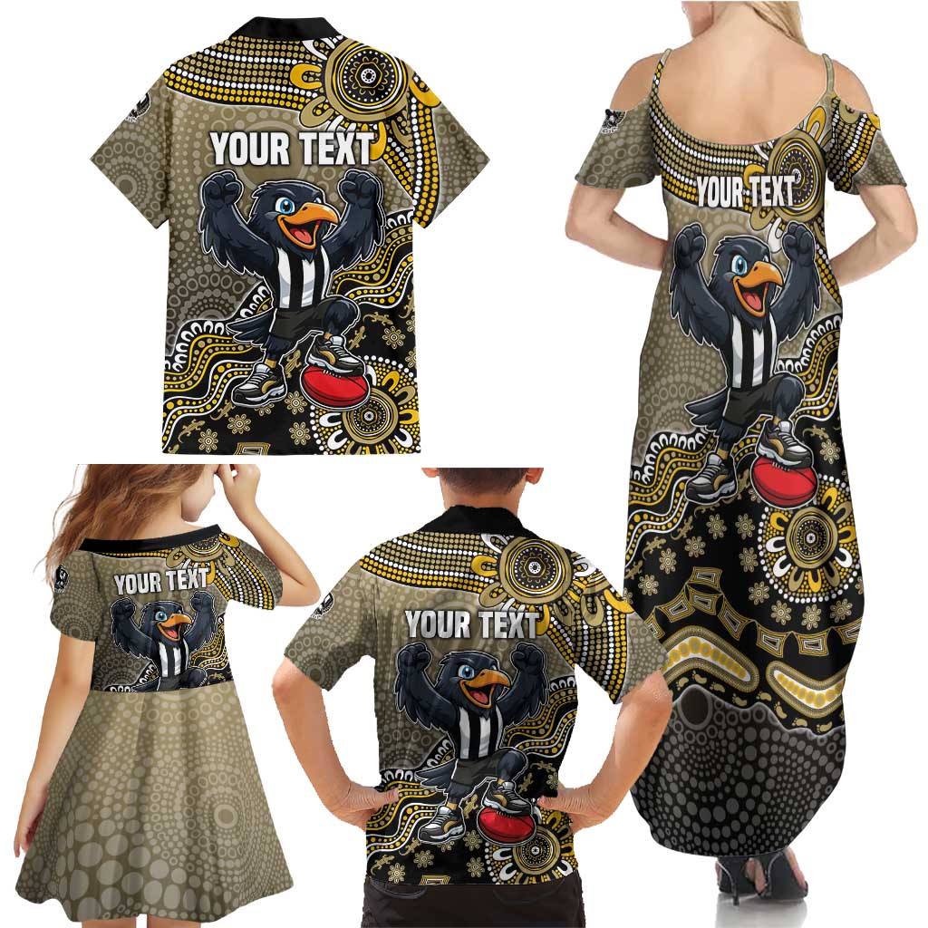Personalized Magpies Football Mascot Family Matching Summer Maxi Dress and Hawaiian Shirt Aboriginal Dot Art Style Vibrant Indigenous Pattern Design