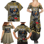 Personalized Magpies Football Mascot Family Matching Summer Maxi Dress and Hawaiian Shirt Aboriginal Dot Art Style Vibrant Indigenous Pattern Design