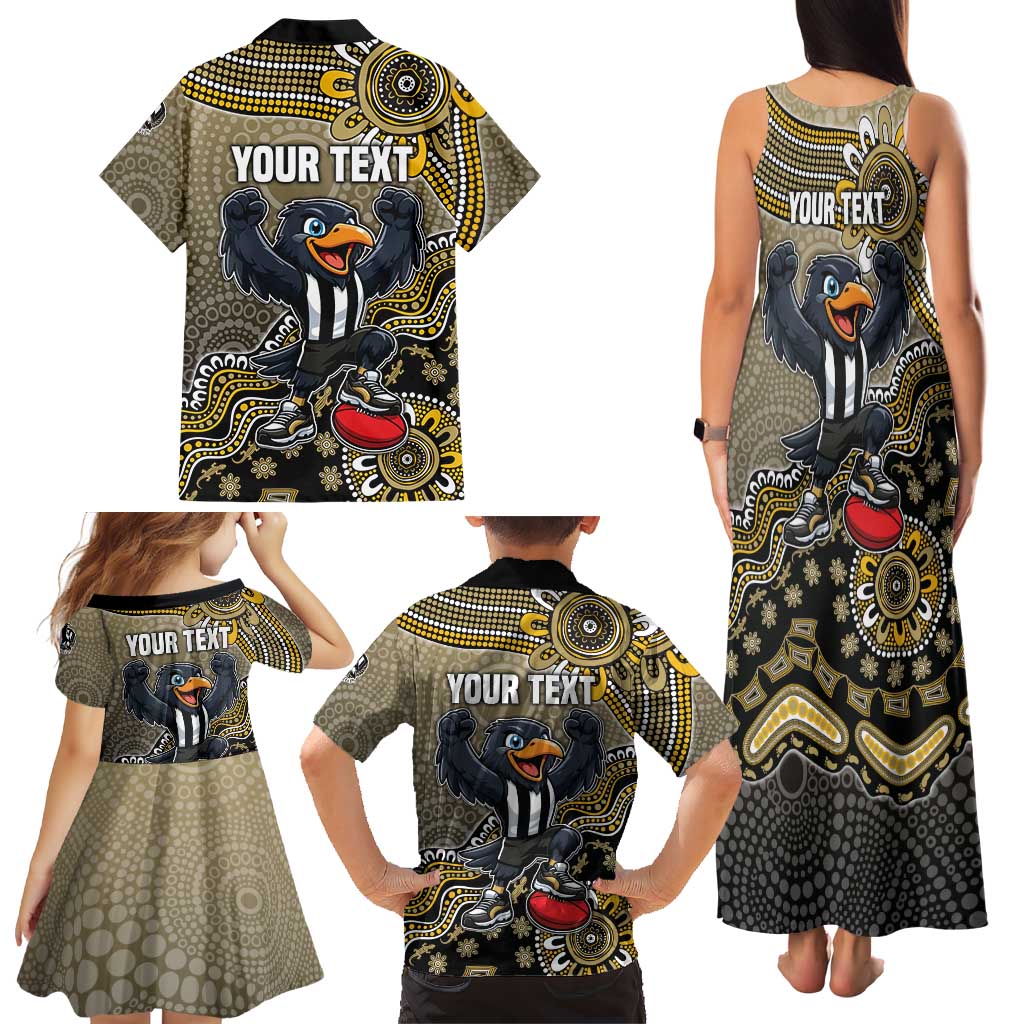 Personalized Magpies Football Mascot Family Matching Tank Maxi Dress and Hawaiian Shirt Aboriginal Dot Art Style Vibrant Indigenous Pattern Design