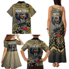Personalized Magpies Football Mascot Family Matching Tank Maxi Dress and Hawaiian Shirt Aboriginal Dot Art Style Vibrant Indigenous Pattern Design