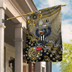 Personalized Magpies Football Mascot Garden Flag Aboriginal Dot Art Style Vibrant Indigenous Pattern Design