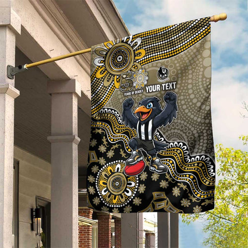 Personalized Magpies Football Mascot Garden Flag Aboriginal Dot Art Style Vibrant Indigenous Pattern Design