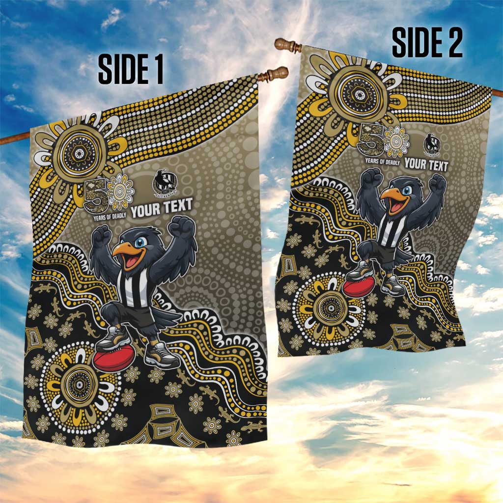 Personalized Magpies Football Mascot Garden Flag Aboriginal Dot Art Style Vibrant Indigenous Pattern Design