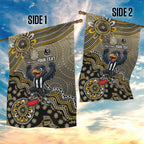 Personalized Magpies Football Mascot Garden Flag Aboriginal Dot Art Style Vibrant Indigenous Pattern Design