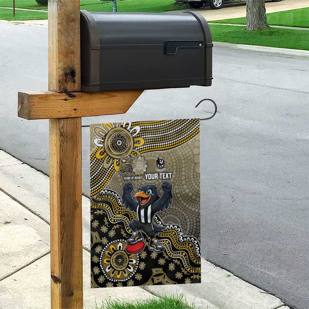 Personalized Magpies Football Mascot Garden Flag Aboriginal Dot Art Style Vibrant Indigenous Pattern Design