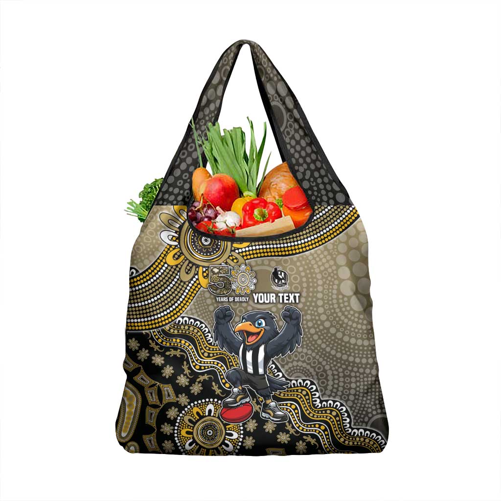 Personalized Magpies Football Mascot Grocery Bag Aboriginal Dot Art Style Vibrant Indigenous Pattern Design