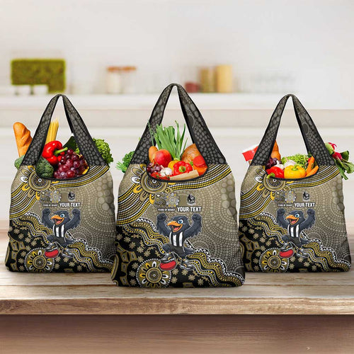 Personalized Magpies Football Mascot Grocery Bag Aboriginal Dot Art Style Vibrant Indigenous Pattern Design