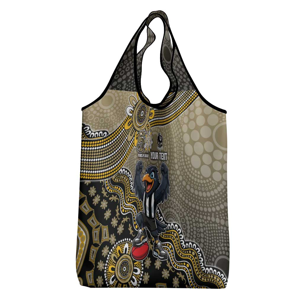 Personalized Magpies Football Mascot Grocery Bag Aboriginal Dot Art Style Vibrant Indigenous Pattern Design