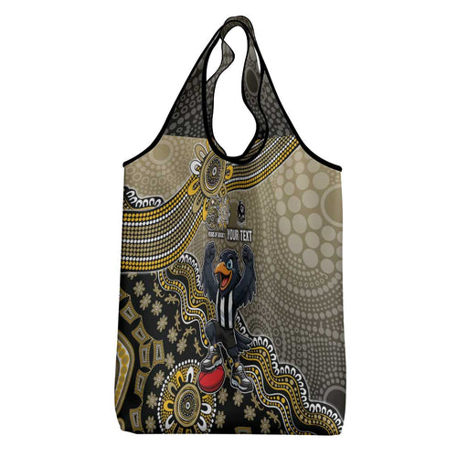 Personalized Magpies Football Mascot Grocery Bag Aboriginal Dot Art Style Vibrant Indigenous Pattern Design