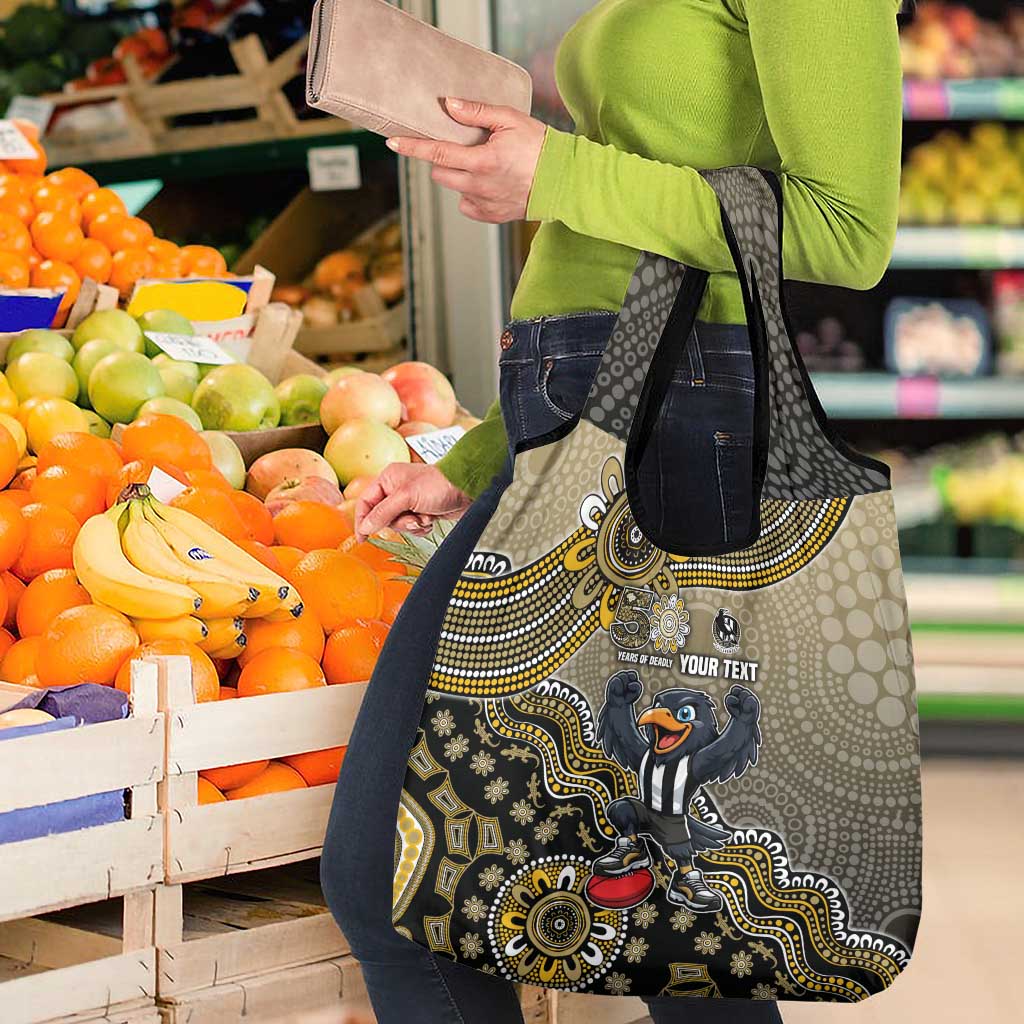 Personalized Magpies Football Mascot Grocery Bag Aboriginal Dot Art Style Vibrant Indigenous Pattern Design