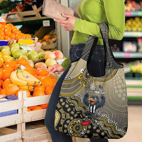 Personalized Magpies Football Mascot Grocery Bag Aboriginal Dot Art Style Vibrant Indigenous Pattern Design