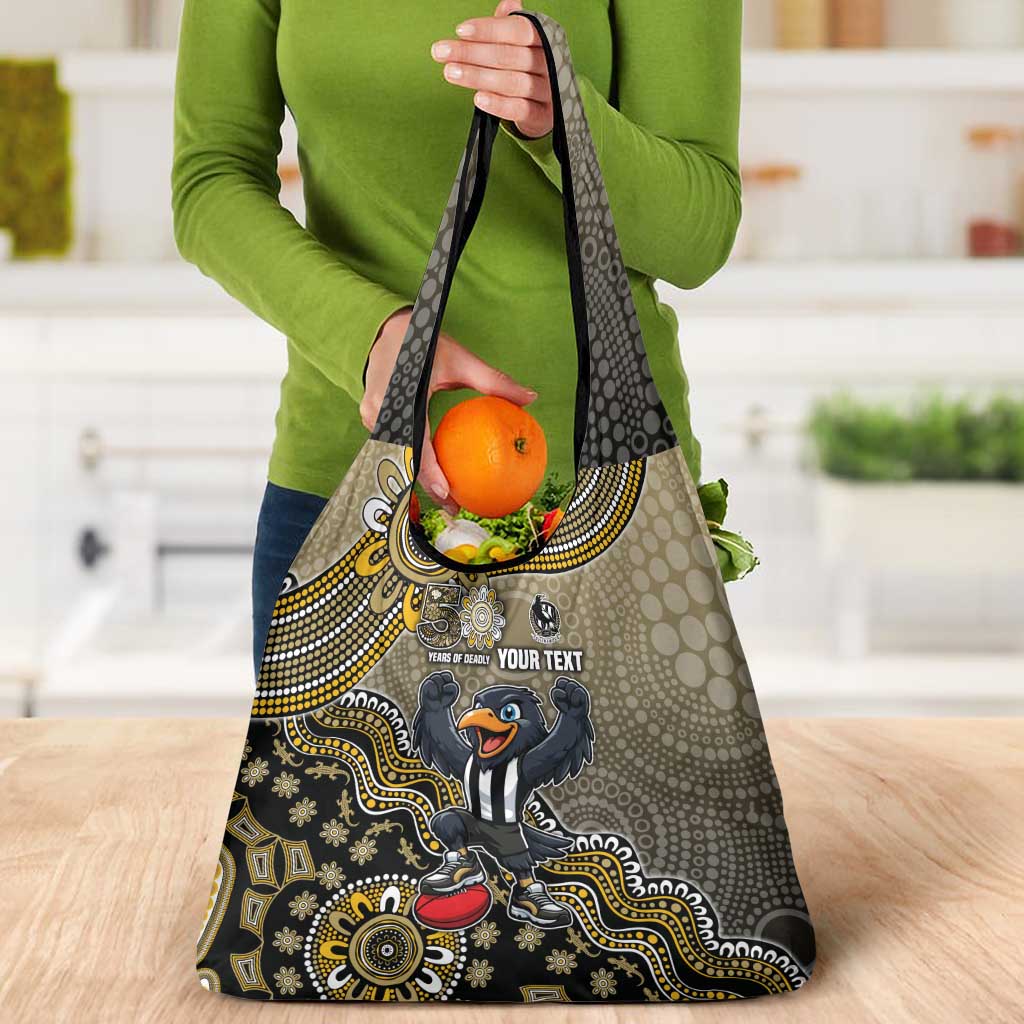 Personalized Magpies Football Mascot Grocery Bag Aboriginal Dot Art Style Vibrant Indigenous Pattern Design